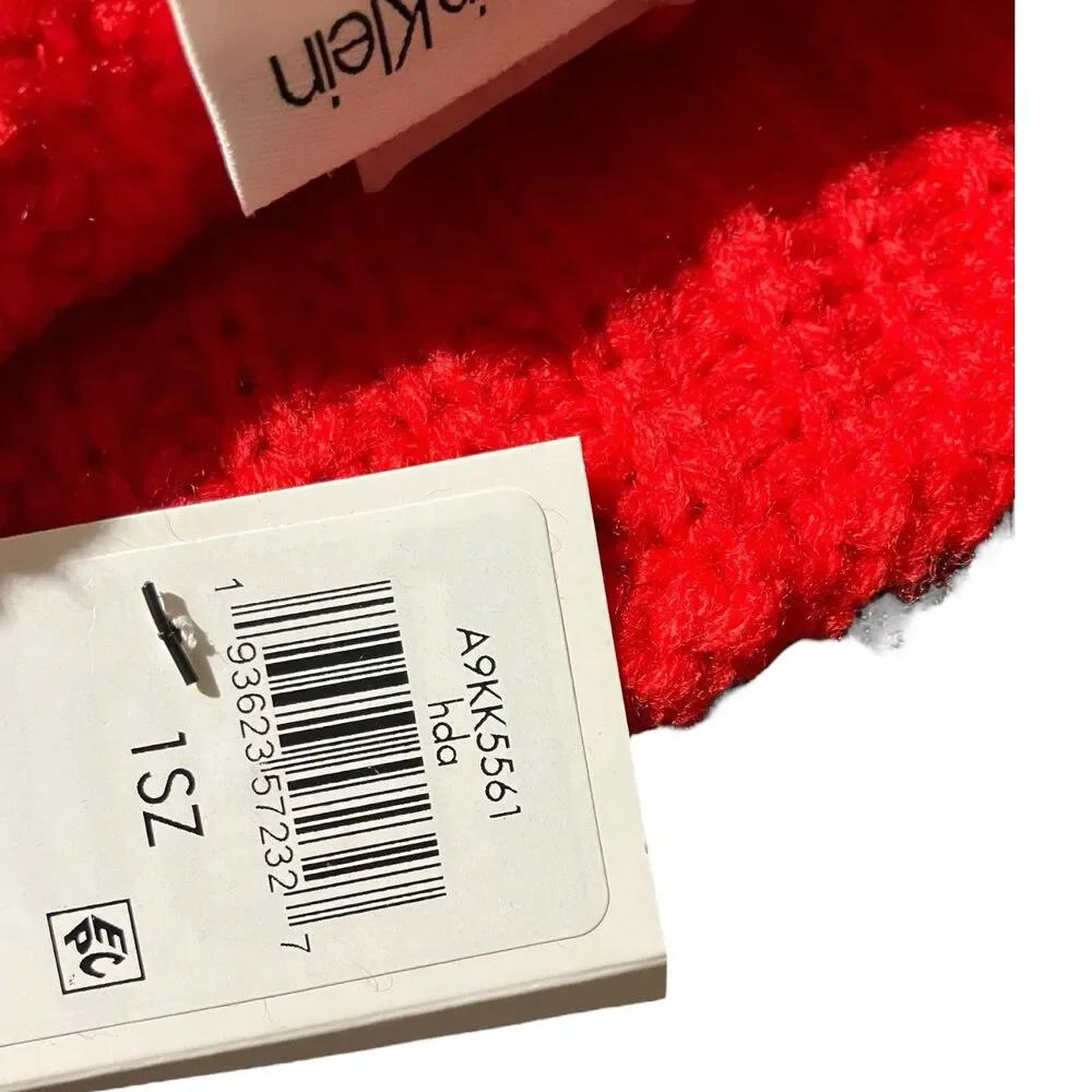 Calvin Klein Knit Neck Warmer‎ Womens OS Red Beige Striped Cowl Winter Scarf